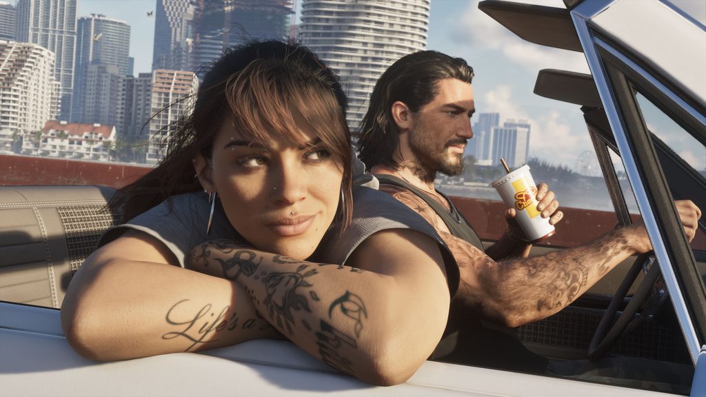Jason e Lucia, protagonistas de GTA 6, em cena do Olhar Estendido